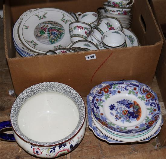 Tree of Kashmir Paragon tea set and part dinner set and 6 Falcon ware soup bowls and a 1979 Christmas plate(-)